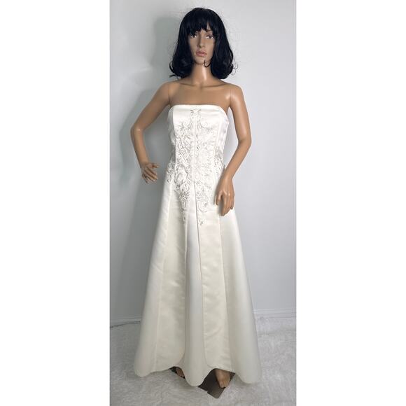 1990s Jessica McClintock Ivory Embroidered Strapless Formal Gown USA made XS - Picture 14 of 16